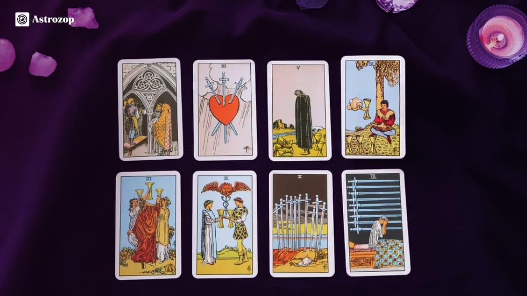 Minor Arcana Tarot Deck showing suits of wands, pentacles, swords and cups