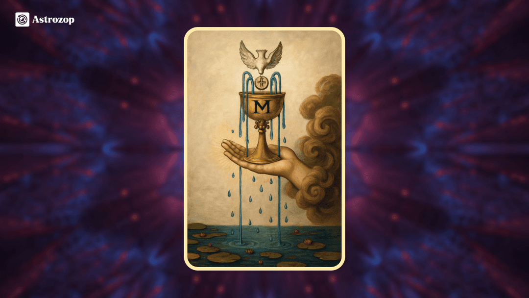  Ace of Cups tarot card showing a hand holding a overflowing chalice, representing emotional renewal